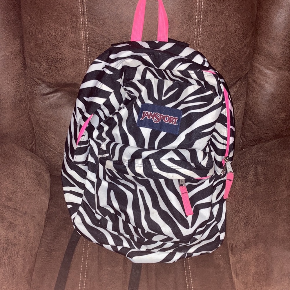 y2k bimbo white black pink zebra print JANSPORT backpack
